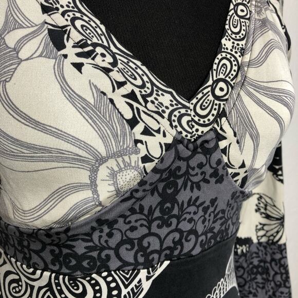 Hale Bob black cream gray mixed floral butterfly print silk dress size Small - Picture 5 of 12